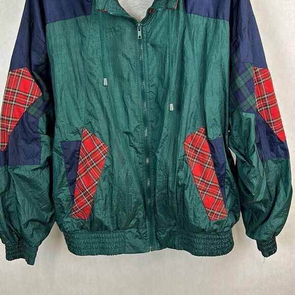 Vtg London Fog Windbreaker Jacket Sz Large Red Blue Plaid Patterns 80s 90s Track - Picture 3 of 11